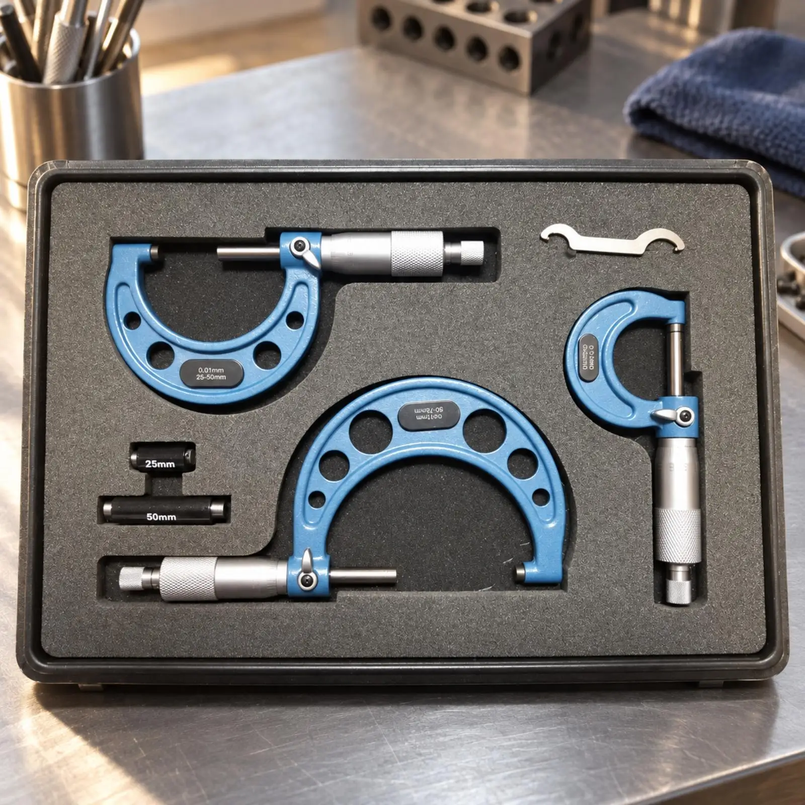 High Precision Metal Frame Outside Caliper with Silver Graduated Spindle and Locking Feature for Machining Work