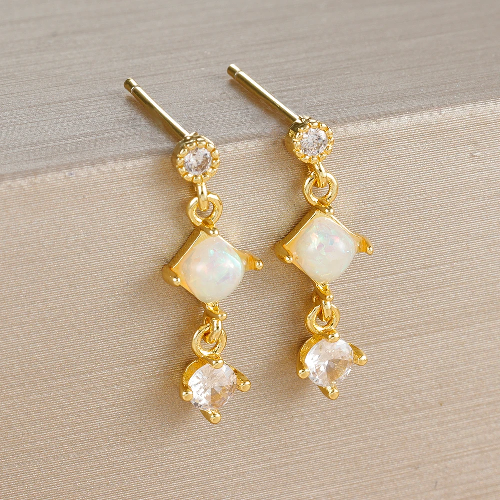 2PCS New Star Moon Zircon Opal Hoop Earrings for Women Stainless Steel Stud Earring Ear Buckle Piercing Jewelry Gifts Pendientes