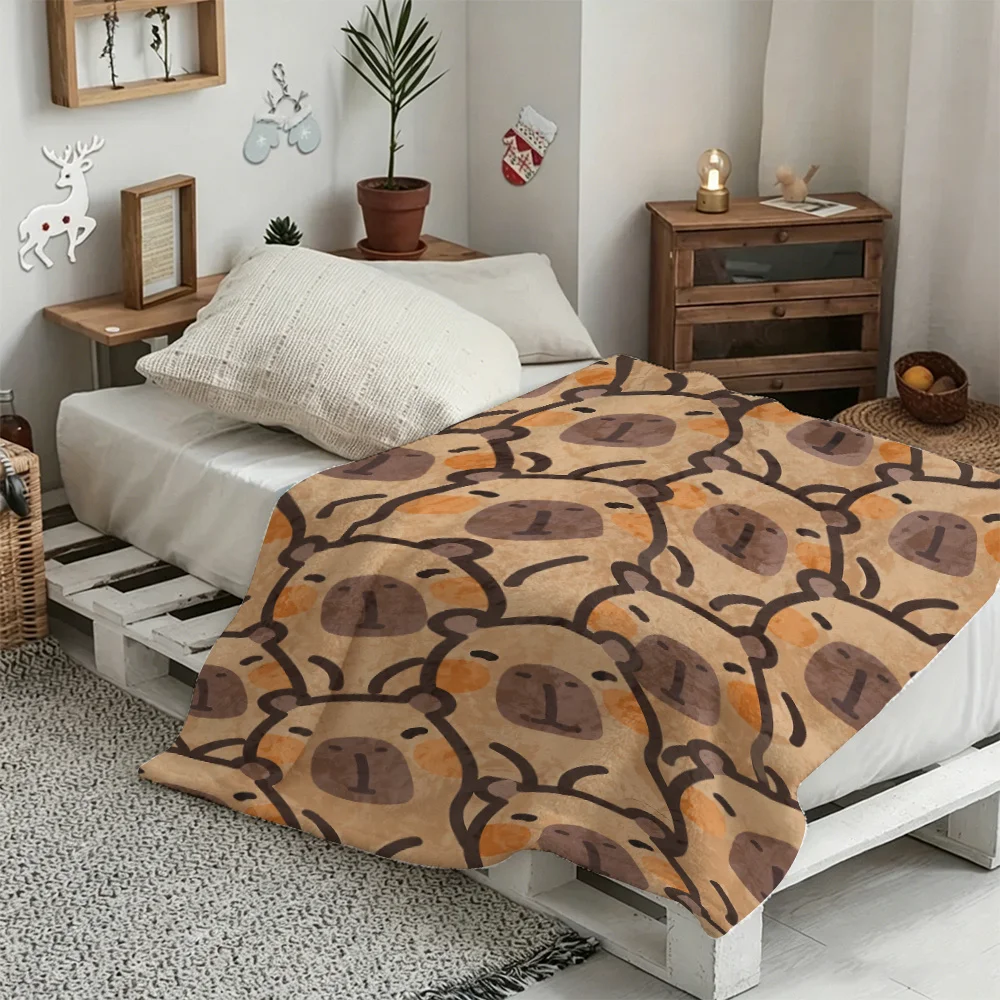 1pc, Cute Capybara All-over Print Simple Capybara Head Portrait Pattern Blanket, Soft Flannel Material, Suitable for Sofa, Trave