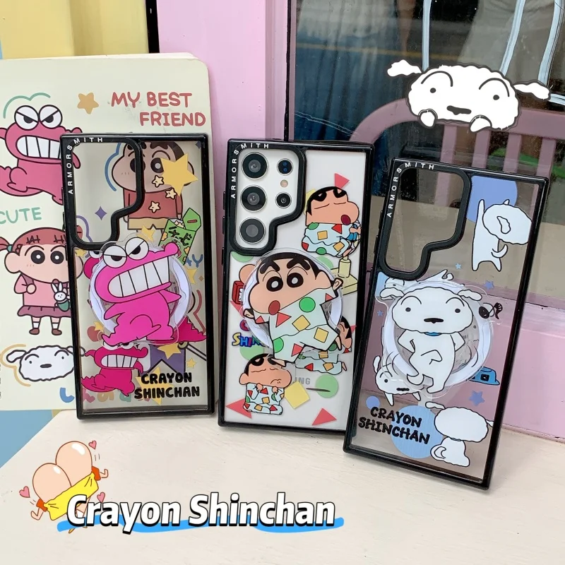 

3D Comic Cartoon Cute Crayon Shin-chan dinosaur Magsafe Wireless Charge Case For Samsung S23 S24 S25 Ultra Plus Magnetic Holder