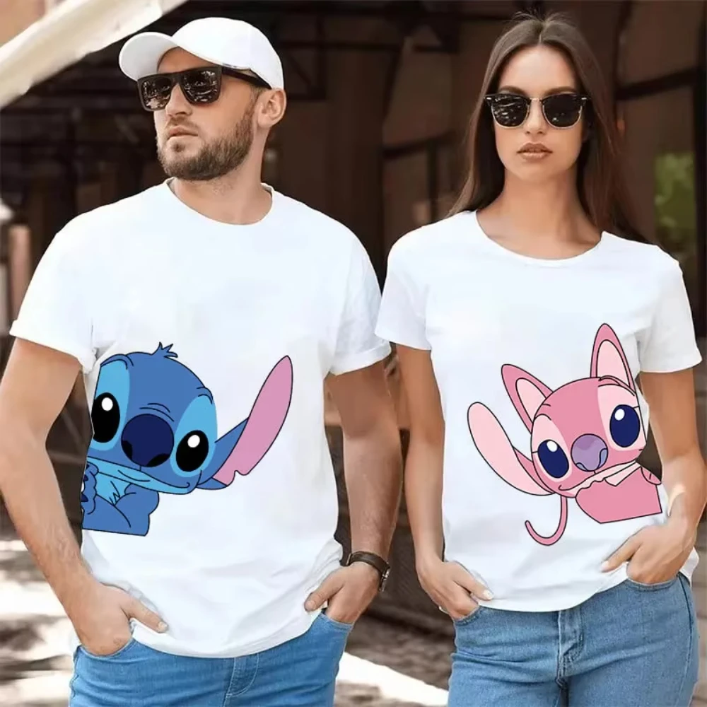 

Disney Men and Women Cotton Tshirt Sew Different Couple Clothing Casual Sports Boys and Girls T-shirt White Couple T-shirt Top