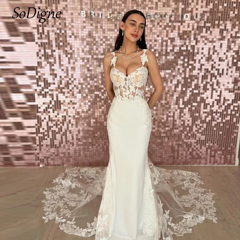 

SoDigne Mermaid Wedding Dresses Sweetheart Spaghetti Straps Bridal Dress 2024 Long Lace Appliques Bride Gown vestidos de novia