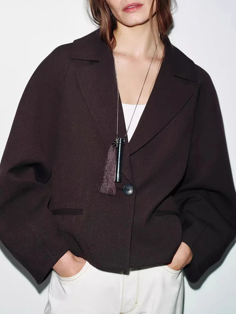 

Spring 2026 New Fashionable Long Sleeve Bubble Coat Women's Suit Jacket Casual Loose Fit Regular Length Button Detail