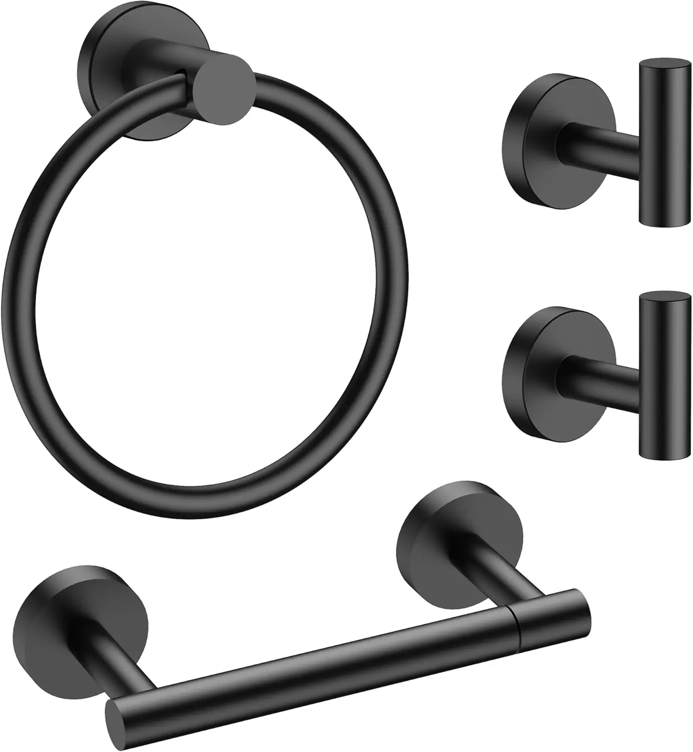 

4 Piece Bathroom Accessories, SUS304 Stainless Steel Double Post Pivoting Toilet Paper Holder, Towel Ring and 2 Towel Ho