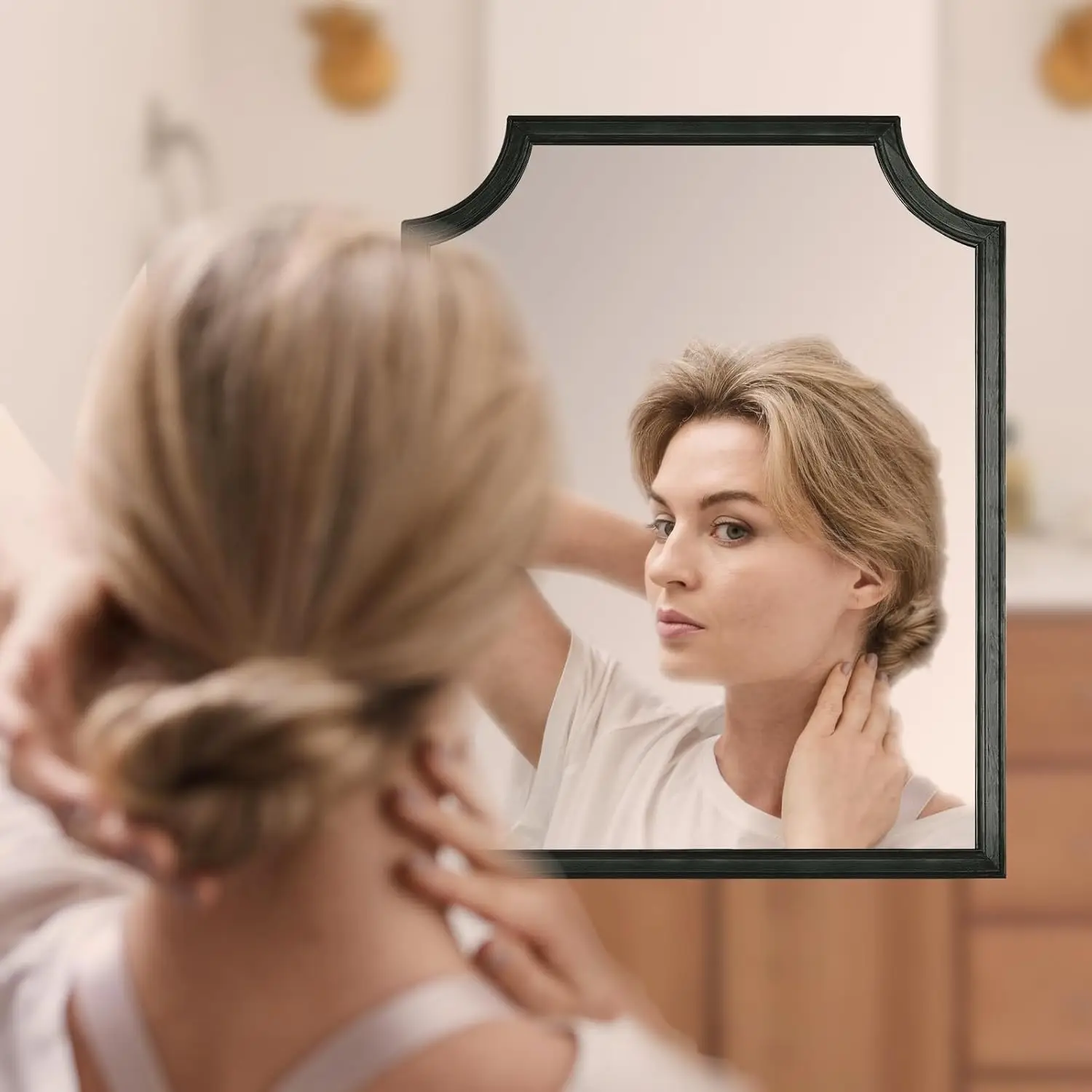 Wellenförmiger, rechteckiger schwarzer Wandspiegel, 40,6 x 50,8 cm, für kleine Badezimmer-Waschtisch, Flur und Schlafzimmer, dekorativer Spiegel