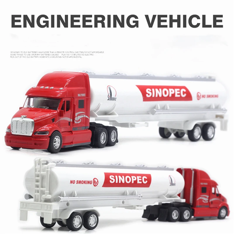 Toy Alloy Car Diecast 1:48 Tanker Truck Model Transporter Container Trolley Truck Rubber Tire Vehicles Kids Gift Toys For Boys