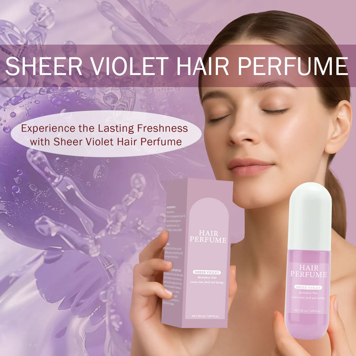 50ml Sheer Violet Hair Perfume Spray Long Lasting Fragrance Refreshing Hair Scent Mist Fresh Smell for Hair & Body Portable Hair