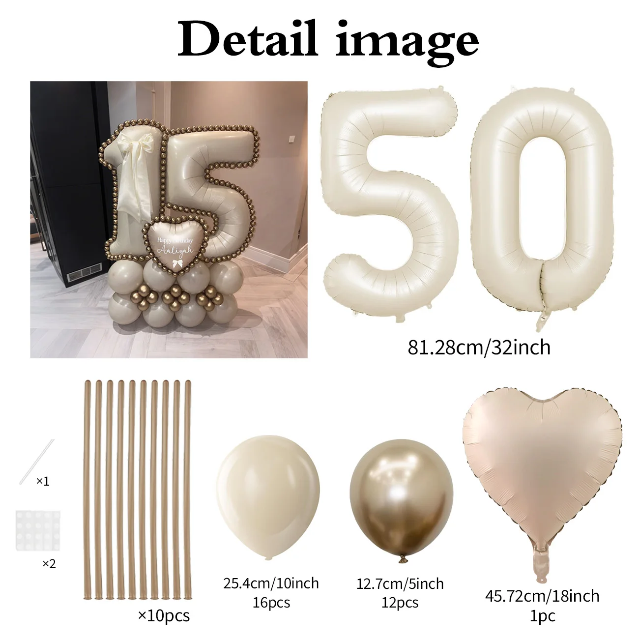 Cremeweißes digitales Säulenballon-Set, 101,6 cm, großer digitaler Ballon, Liebe, Aluminiumfolie, Ballon, Geburtstag, Jahrestag, Dekoration – Detail 16
