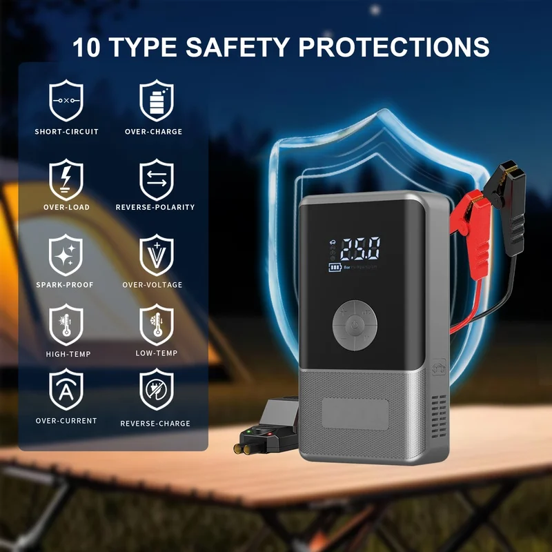 240A 12V Car Jump Starter Built‑in 150PSI Tire Inflator Digital Display Power Bank LED SOS Emergency Kit