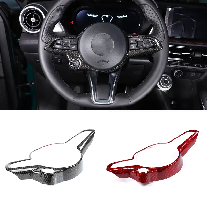 

Real Carbon Fiber Car Steering Wheel Cover Trim Sticker For Alfa Romeo Giulia Stelvio Tonale 2020-2024 Interior Accessories