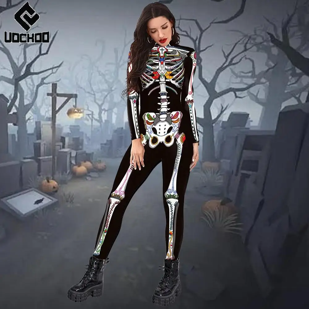 

Hand Drawn Skeleton Jumpsuit Halloween Ghost Cosplay Costume Day of The Day Bodysuit Carnival Party Zentai Festival Outfit