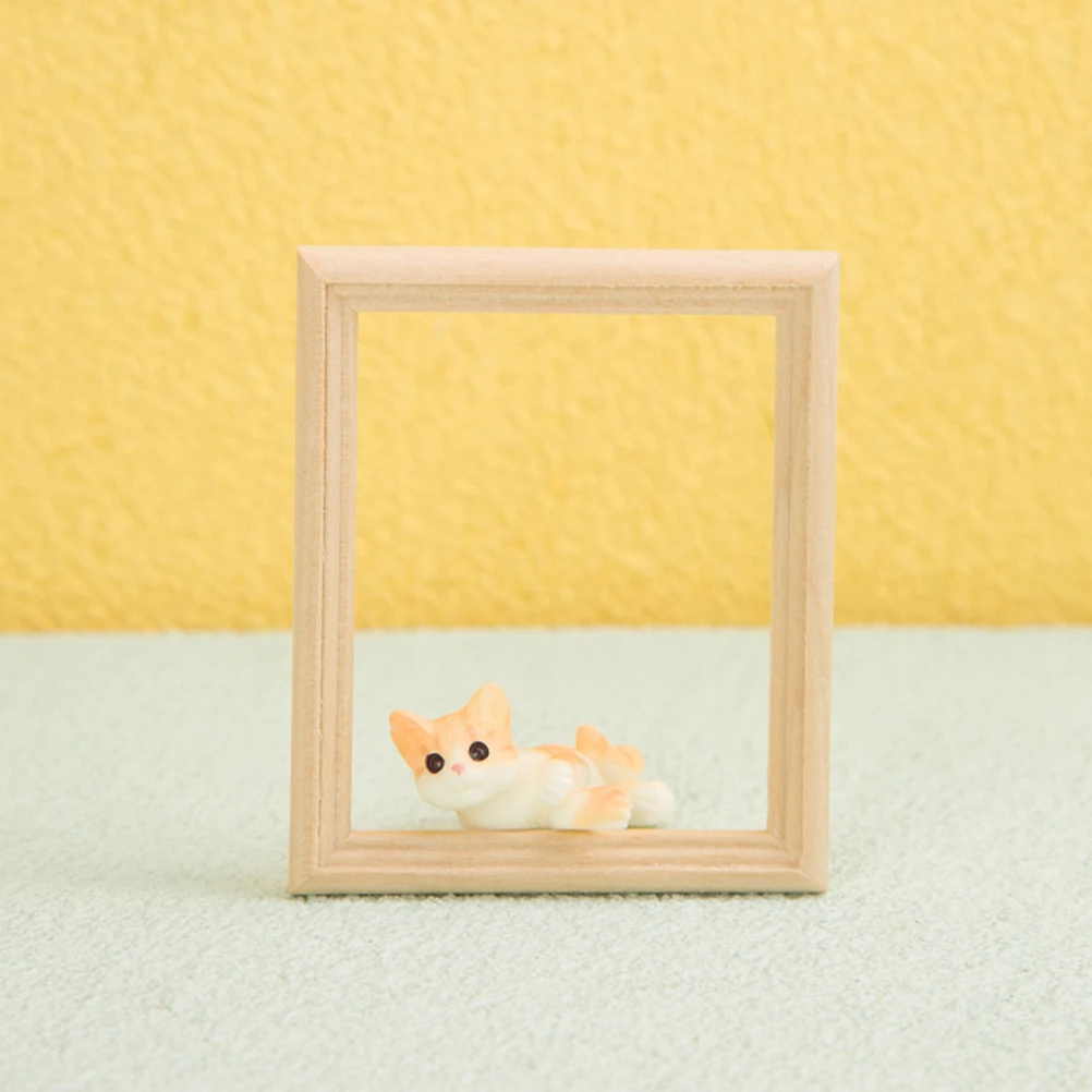 

2Pcs Mini Wooden Furniture Fine Craftsmanship Micro Photo Frame for Home Office Desk Decor Tiny Wood Frame Craft Supply Kit