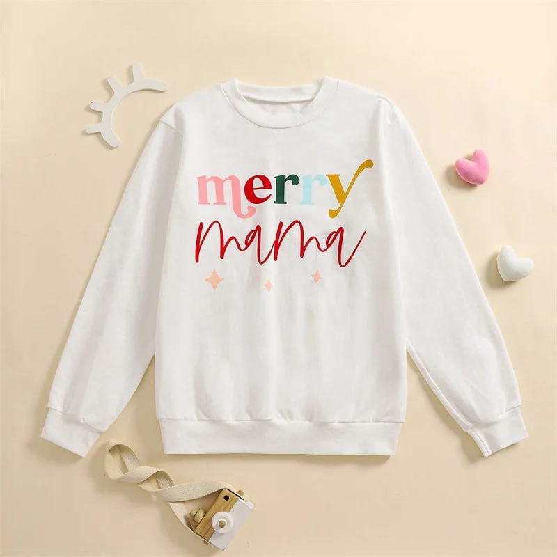 Mommy and Me Matching Outfits Christmas Long Sleeve Star Letter Print Sweatshirts Winter Clothes