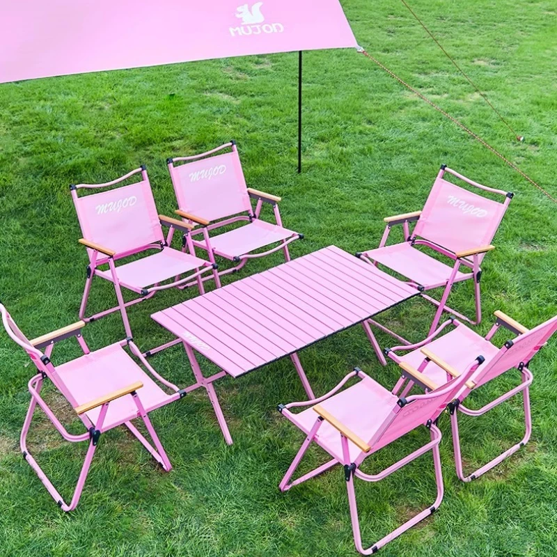 

Pink Table and Chair Set Kermit Chair Chicken Rolls Table Folding Portable Outdoor Picnic Camping Equipment Chair Stool