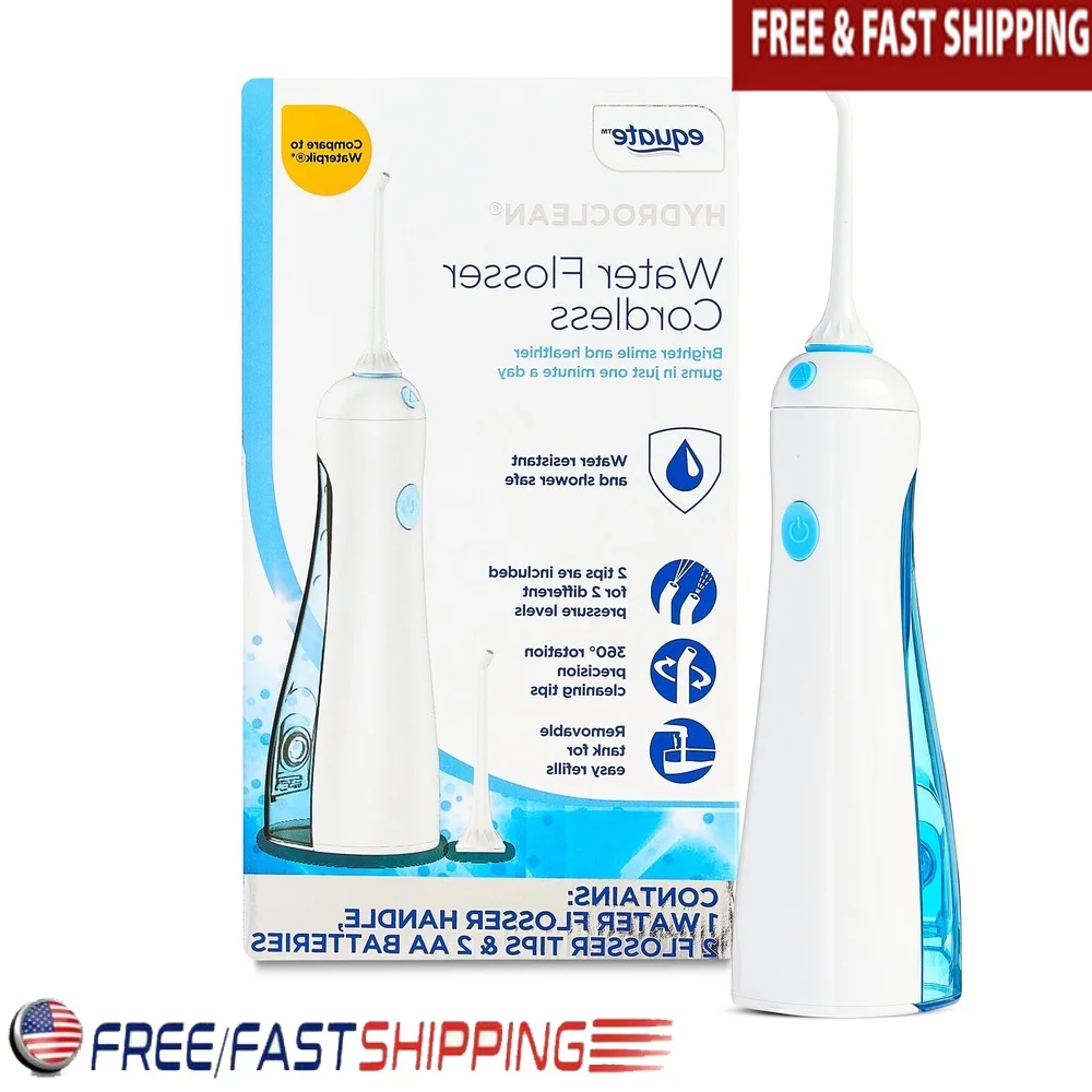 

Беспроводной ирригатор для полости рта, портативный ирригатор для полости рта со съемным баком, 2 прецизионных насадки, вращение на 360 градусов, питание от батареи, здоровый