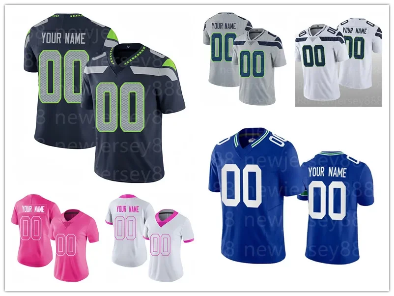 

Custom Seattle Men Women Youth Football Jersey #14 DK Metcalf #11 Jaxon Smith-Njigba #80 Steve Largent #21 Devon Witherspoon