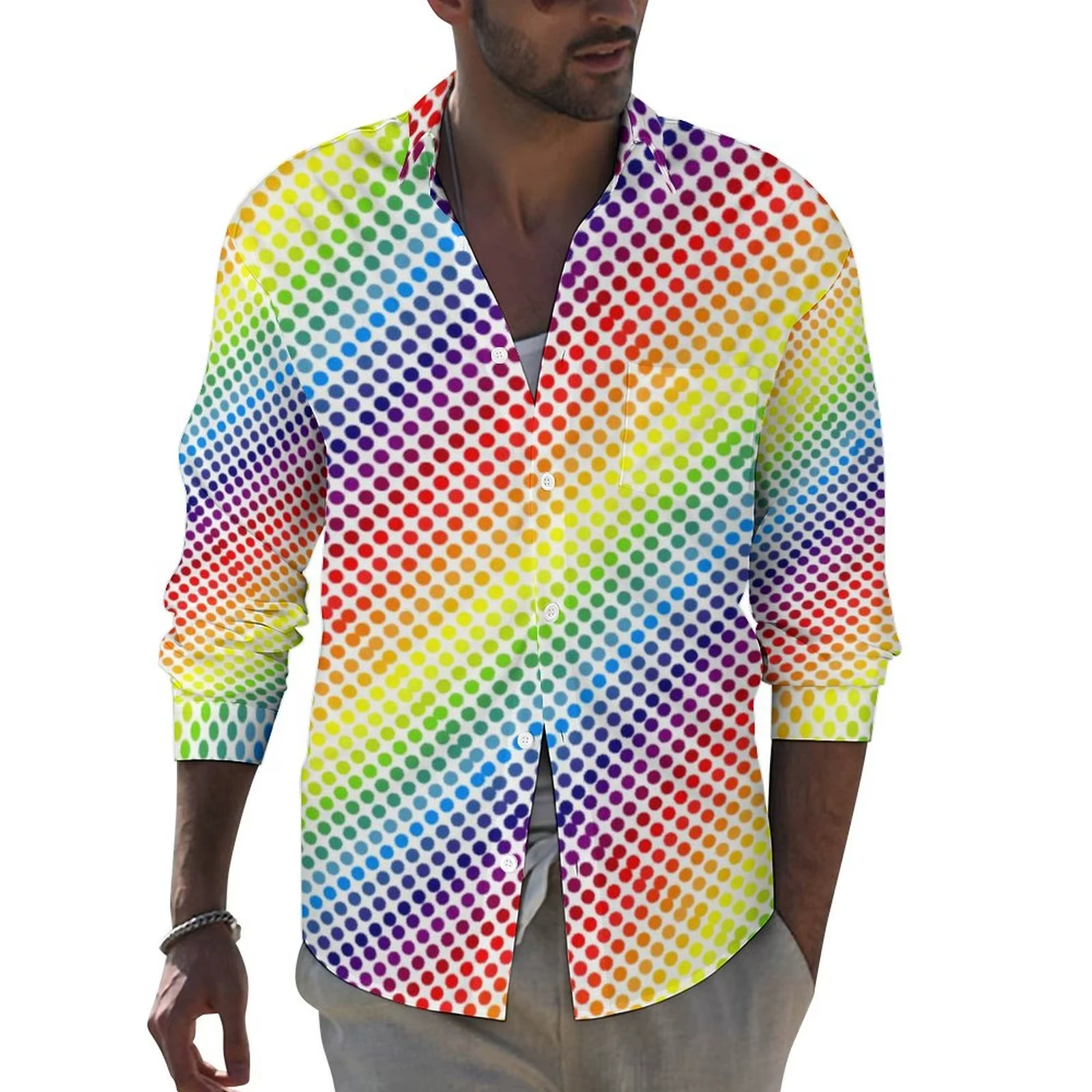 Men's Fall Shirts Casual Shirts Trendy 3D Digital Print Printed Long Sleeve Tops Men's Prom Cardigan Shirts
