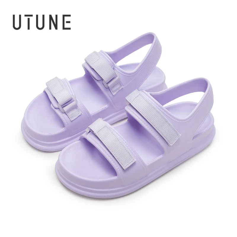 Sandalias UTUNE con parches a la moda para mujer, zapatos de plataforma cómodos de verano para playa, chanclas moradas exteriores, zapatillas