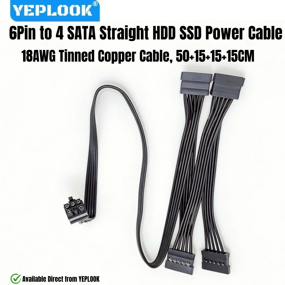 

YEPLOOK 6Pin to 4 SATA Straight, HDD SSD SATA Power Cable for Corsair RM-i Type 4 RM1000i, RM850i, RM750i, RM650i Modular Powers
