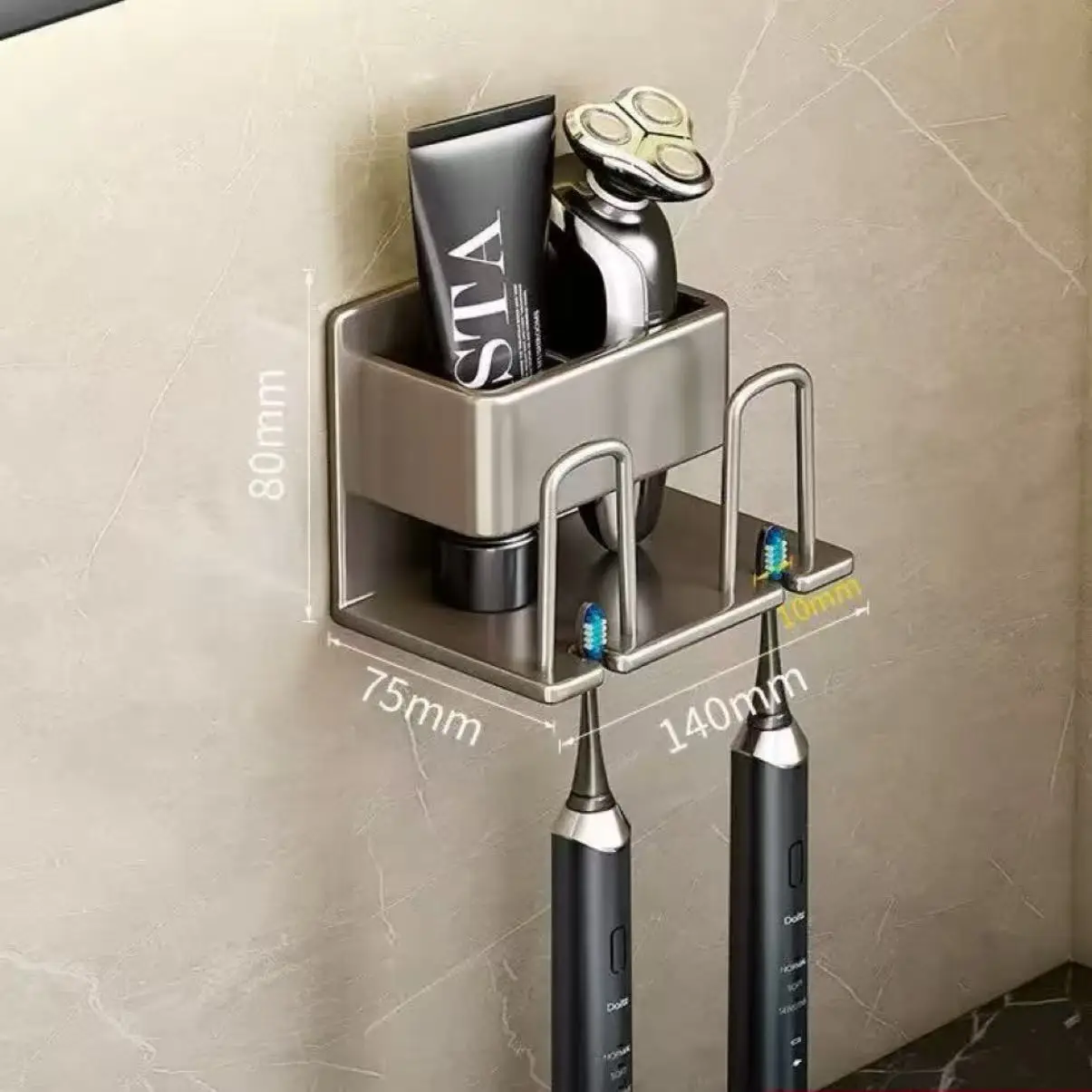 Wall Mounted Toothbrush Holder Aluminium Alloy Toothpaste Rack Bathroom Household Space Saving No Punching Bathroom Accessories