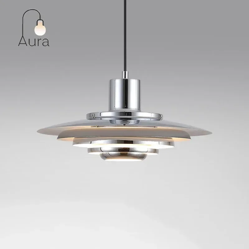 الشمال مصباح الأبيض الفضة معدن E27 بساطتها LED الثريا الفن تصميم المطبخ غرفة نوم ديكور المنزل قابل للتعديل قلادة ضوء #1