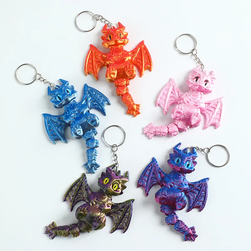 3D Printed Chameleon Keychain Cute Flying Dragon Keychain Color Key Ring for Bags Wallets Accessories Desk Decor Birthday Gifts