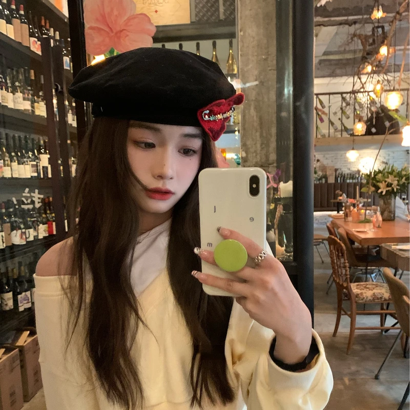 Y2K Winter Berets for Women Tide Luxury Brand Casual Cap Retro Punk Pin Beret Hat Female Japanese Celebrity Wild Painter Gorras