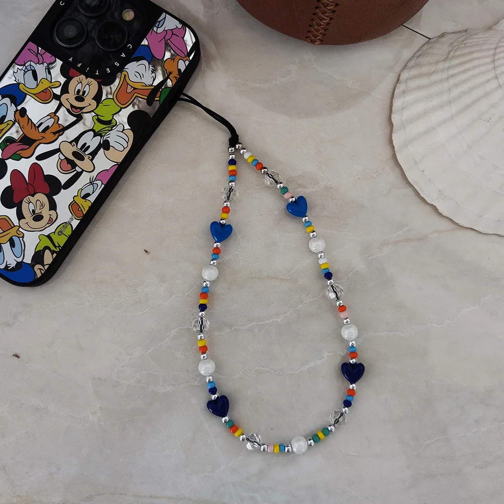 KKBEAD Heart Phone Charm Y2K Accessories Colorful Beads Chain Lanyard Cell Phone Straps Free Shipping