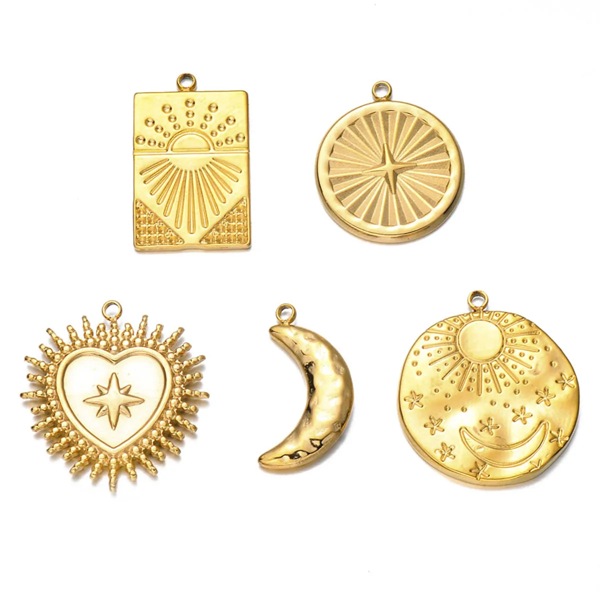 5pcs/lot Stainless Steel Gold Moon Star Sun Pendant Charms Metal Necklace Earring Findings for DIY Jewelry Making Accessories