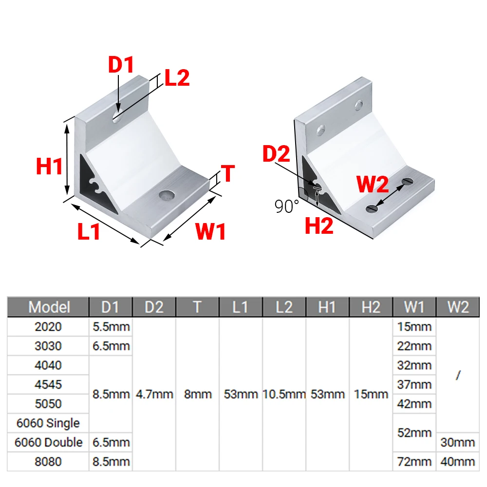 4Pcs/Lot 90 Degree 2020 3030 4040 4545 5050 6060 8080 Corner Angle Bracket Corner Connection Joint for Aluminum Profile view 4