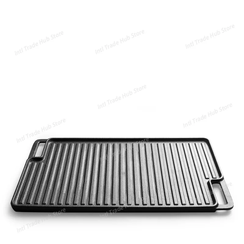 Cast Iron Outdoor Griddle Pan Rectangular Double-Sided Dual-Handle Non-Stick Coating-Free Cookware