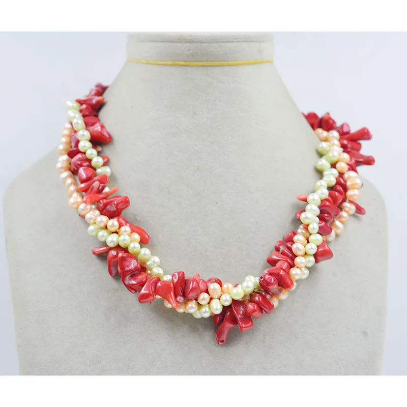 

Charming and unrestrained party necklace. Natural Baroque freshwater pearls - Natural irregular coral jewelry 20”