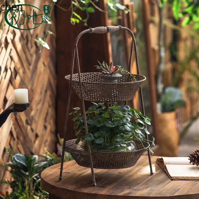HYS retro light luxury wrought iron decoration Outdoor Gardening Hanging Plant Growing Pot Vintage Craft
