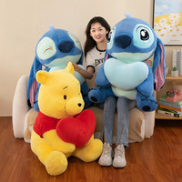 Disney Cartoon Stitch Winnie The Pooh Plush Toy Kawaii Pooh Bear Hug Heart Stuffed Pillow Doll Room Decoration Holiday Gift