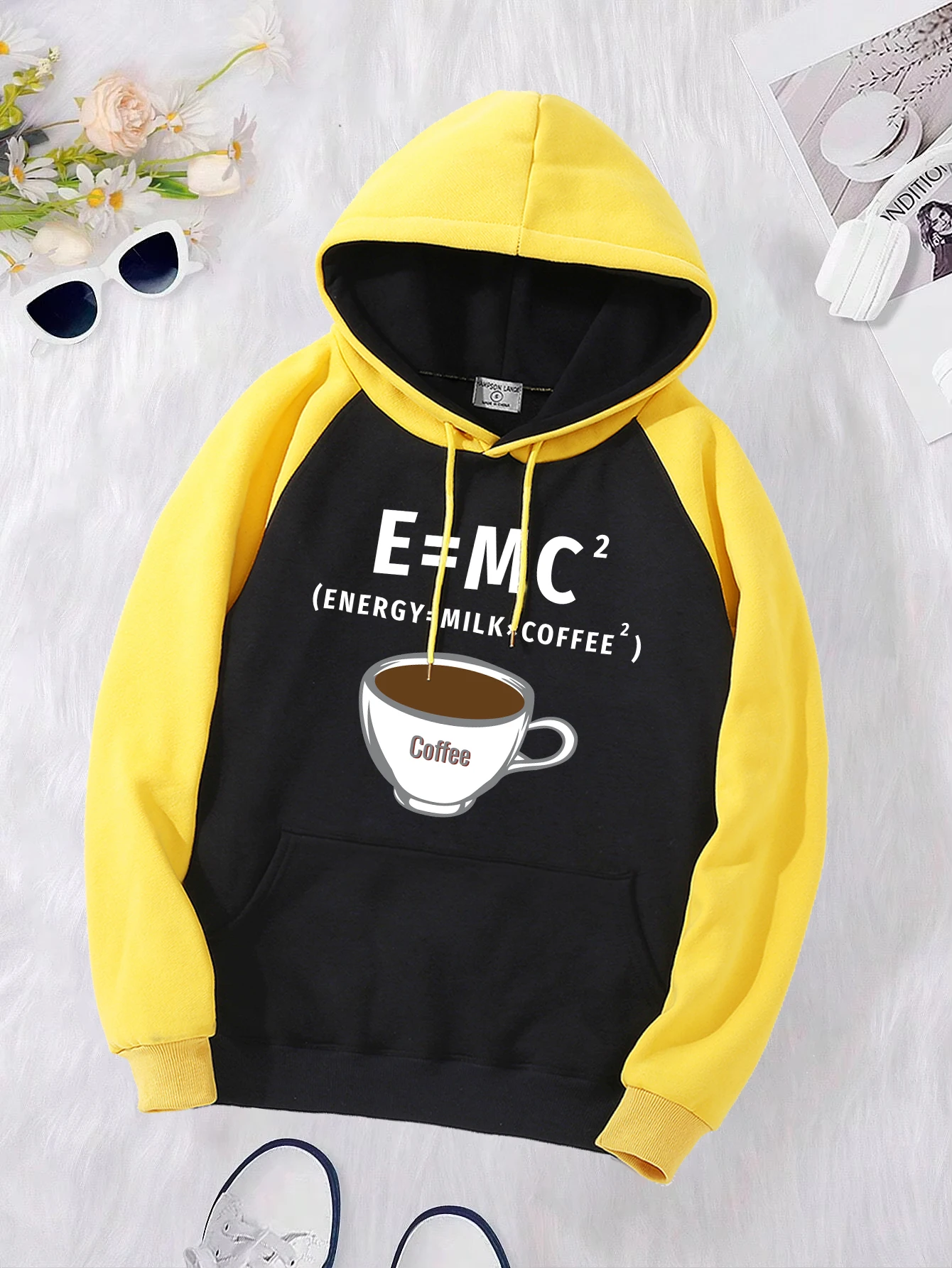 Sweats à capuche Leurs lan multicolores pour femmes, sweat à capuche Smile, pulls de poche assortis, dimension ey = Milk X Coffee, automne, Y2K