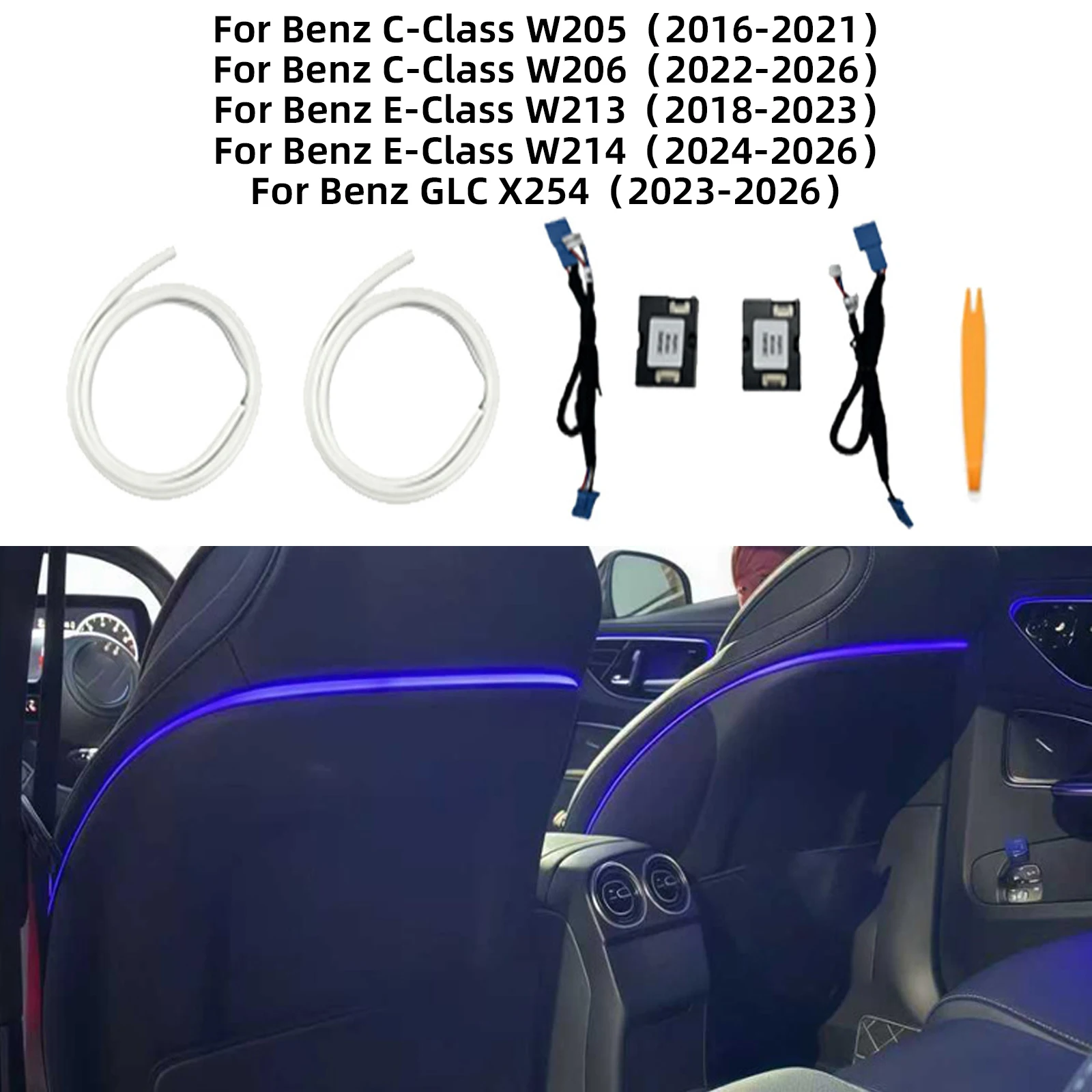 For Mercedes Benz C E Class W205 W206 W213 W214 GLC X254 2015-2026 2027 LED RGB Car Seat Back Control Remote Ambient Lamp Trim
