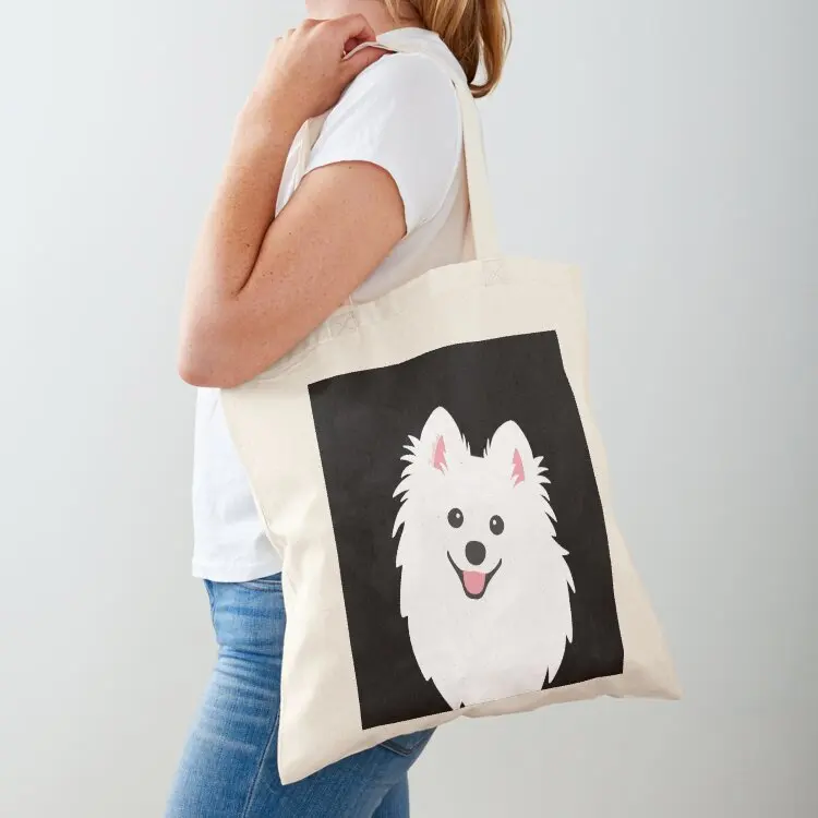 

Curious White Spitz Puppy Dog - Charcoal Black Tote Bag sacs de shopping shopper bag woman great bag