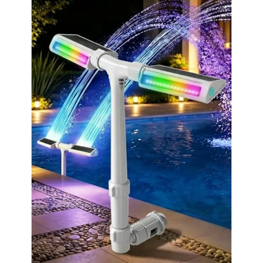 

Solar Pool Fountain for Above/Ground Pools, Gray ABS Plastic, 10-Color 4-Mode LED Lights with Auto Light-Sensing, 360 Adjustabl