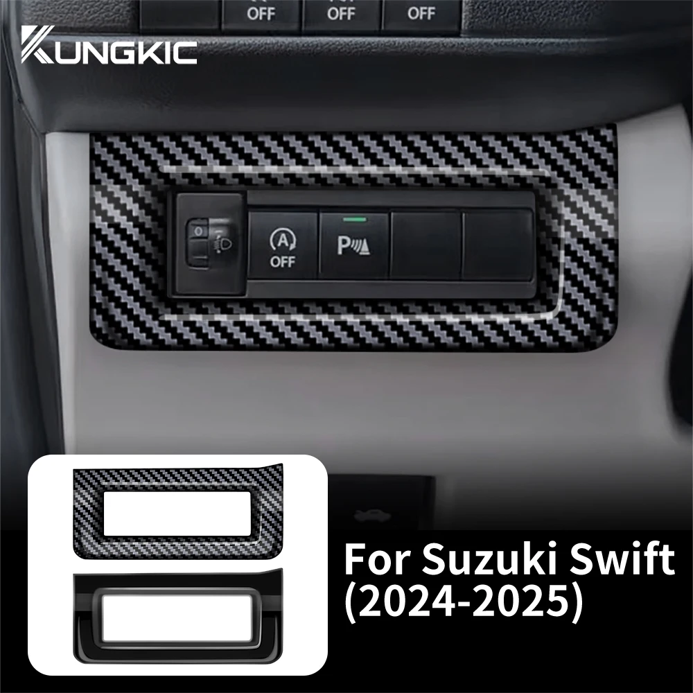 For Suzuki SWIFT 2024 2025 Glossy Black Carbon Fiber Style ABS Car Headlight Adjustment Switch Control Button Cover Accessories