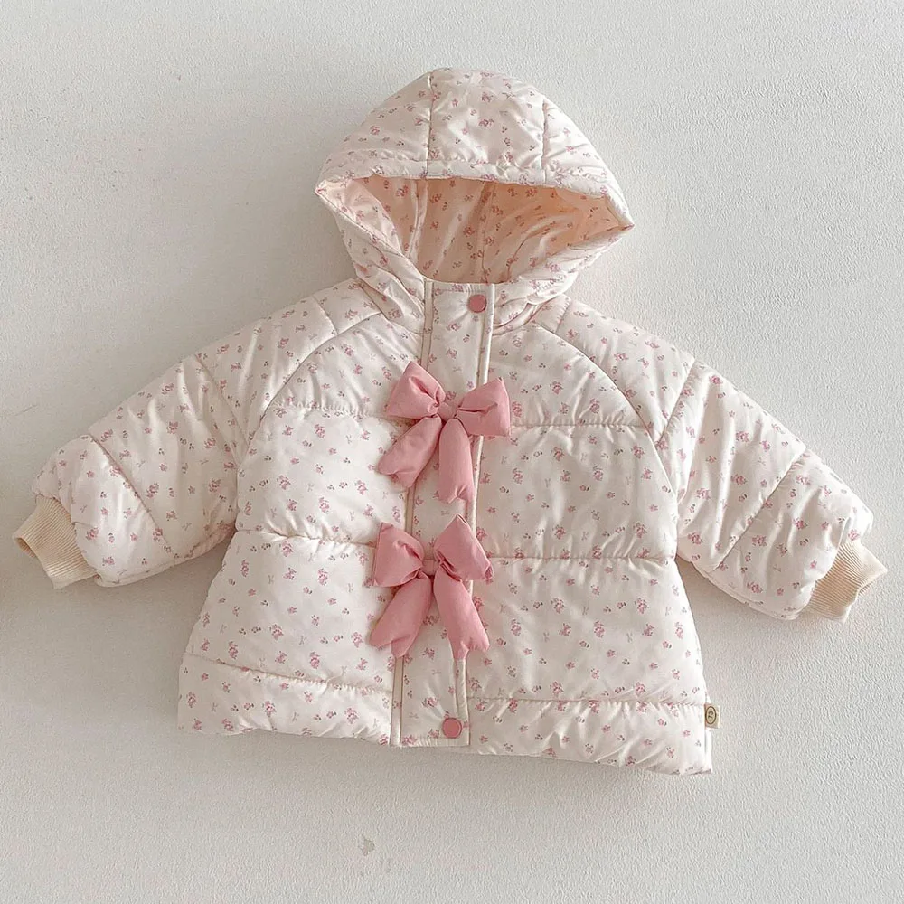 الفتيات السترات الشتوية مقنعين مبطن المخملية رشاقته الدافئة الثلوج ملابس الأطفال الأزهار عيد الميلاد طفل ملابس خارجية معاطف #4