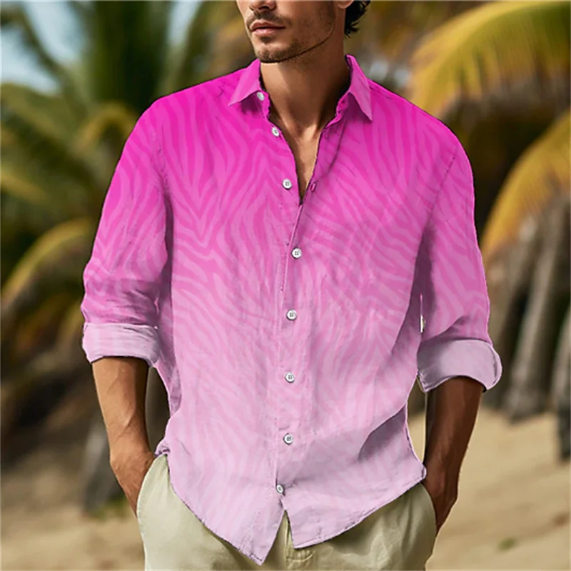Camisa havaiana leve e respirável masculina, blusa ao ar livre, cor gradiente, macia, confortável, casual, nova moda, plus size