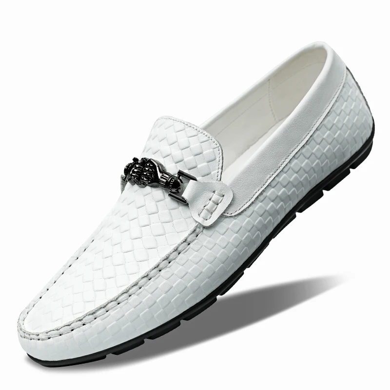 

Men White Loafers Genuine Leather Slip On Shoes Fashion Casual Italian Luxury Brand Mens Moccasins Mocasines Hombre