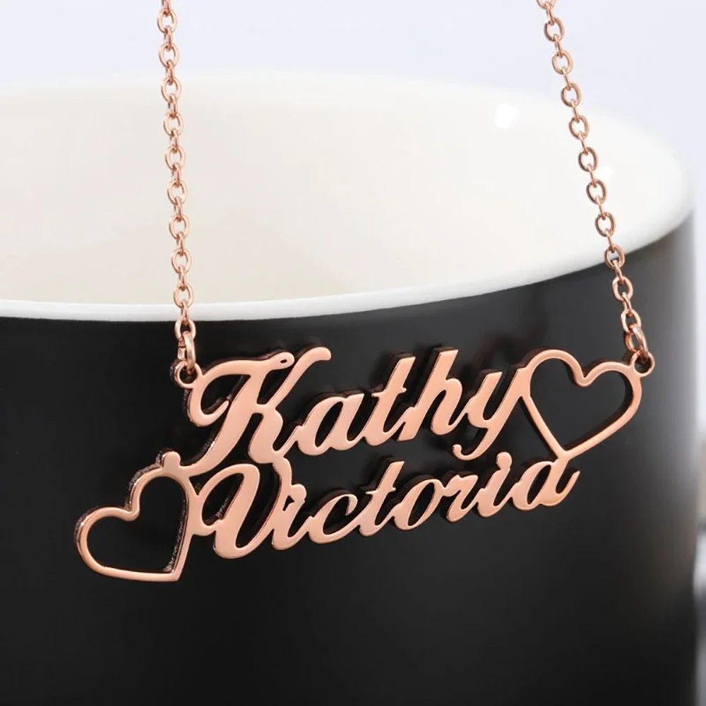 Personalized Couple Custom Double Name Necklaces Stainless Steel Jewelry for Women Pendant Mens Gold Chains Valentines Day Gifts