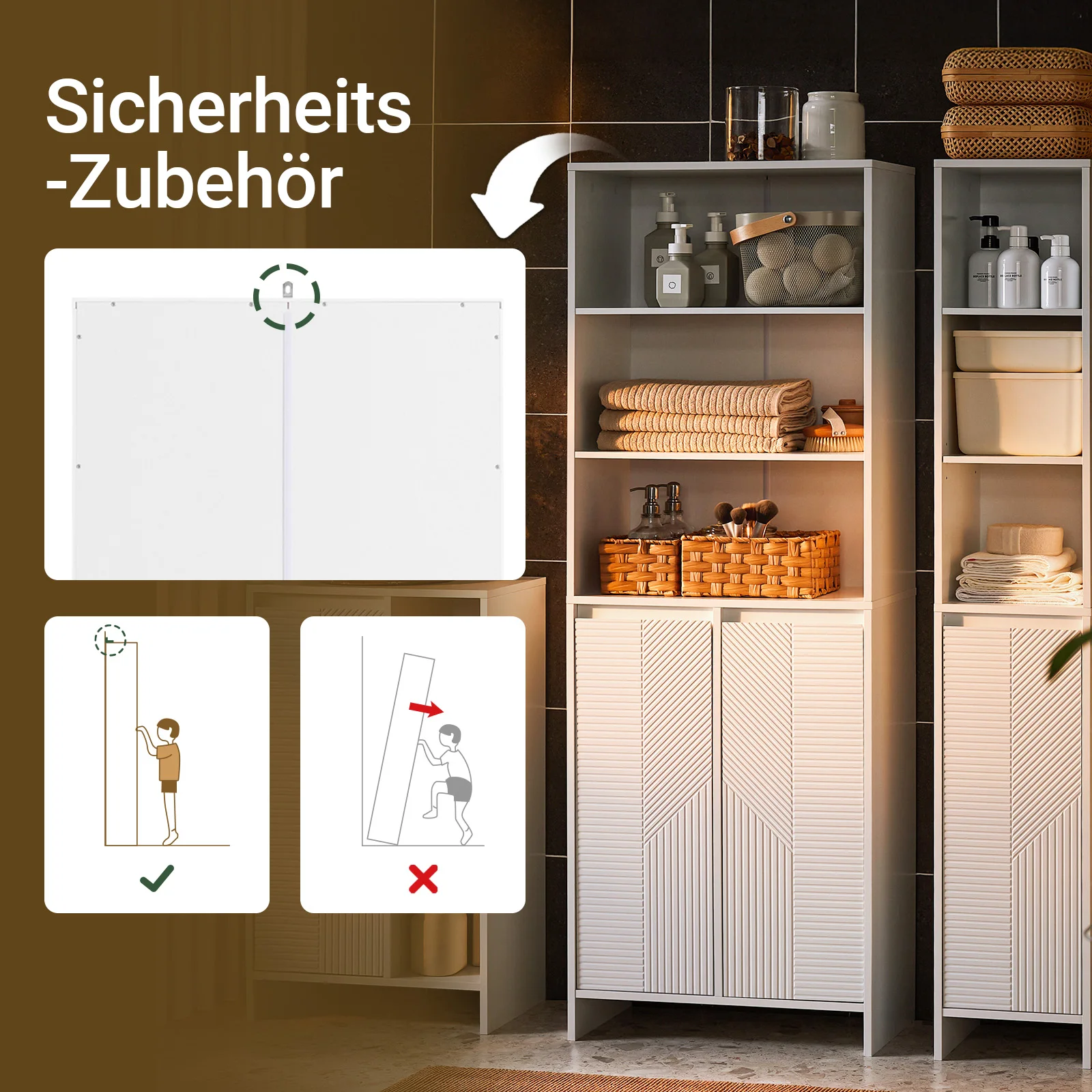 SoBuy BZR155-W Schmaler Badezimmerschrank mit Wäschekorb, Bad Hochschrank mit Türen & Regal für Badezimmer 60x30x171 – Detail 8