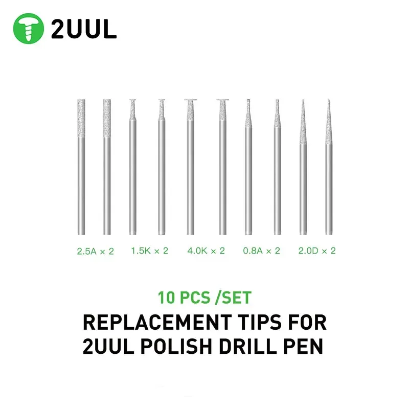 2UUL Replacement Tips for Polishing Pen 10pcs/set 2.35mm Grinding Pen Universal Polishing Head Mobile Phone Repair Tools Set
