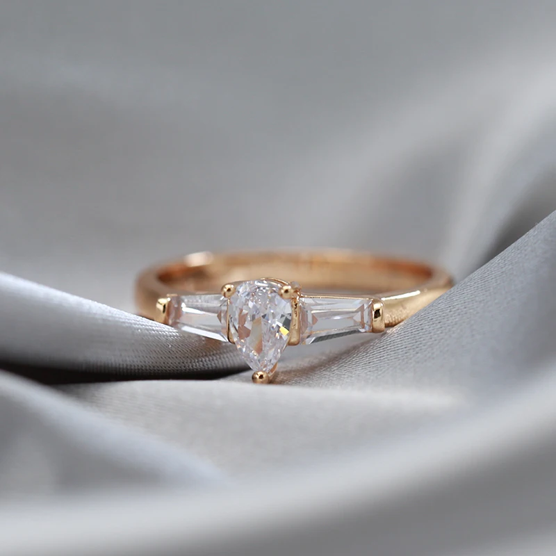 SYOUJYO Simple Natural Zircon Rings For Women 585 Rose Gold Color Luxury Bride Wedding Jewelry