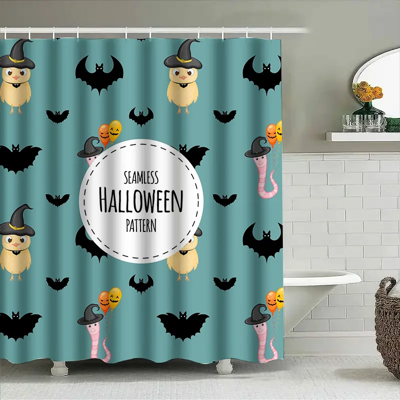 

Tuniu Seamless Halloween Pattern Shower Curtain Cute Bats & Pumpkins Decorative Bathroom Curtain for Kids & Adults