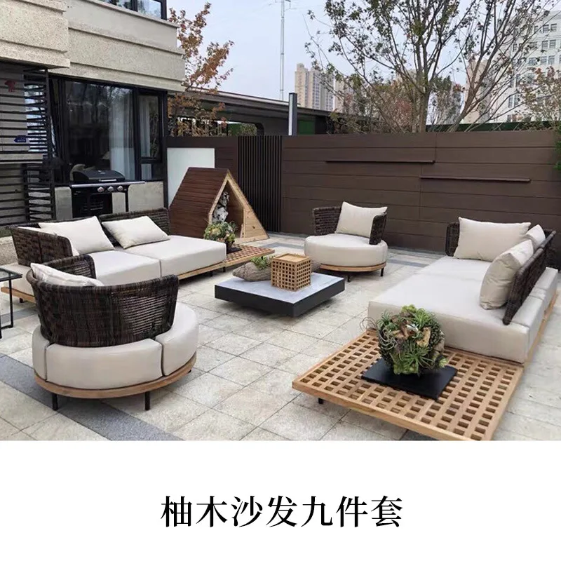 Nordic Outdoor Sofa Massivholz Rattan Möbel Hotel Outdoor Balkon