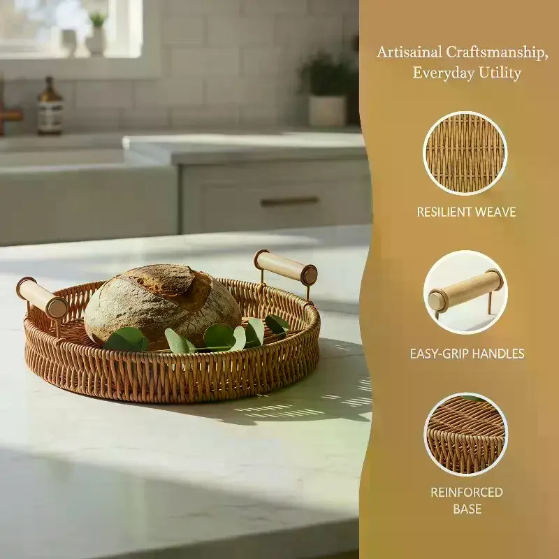 Set van 3 geweven rieten ronde - Rattan Tray Handle recensie en prijs
