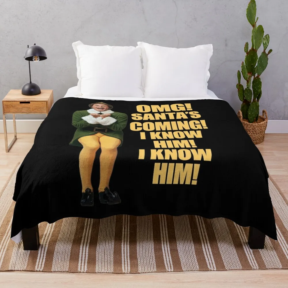 

OMG!! SANTA'S COMING I KNOW HIM!I KNOW HIM!! Elf Christmas Movie Buddy Will Ferrell yellow Throw Blanket Hair Blanket